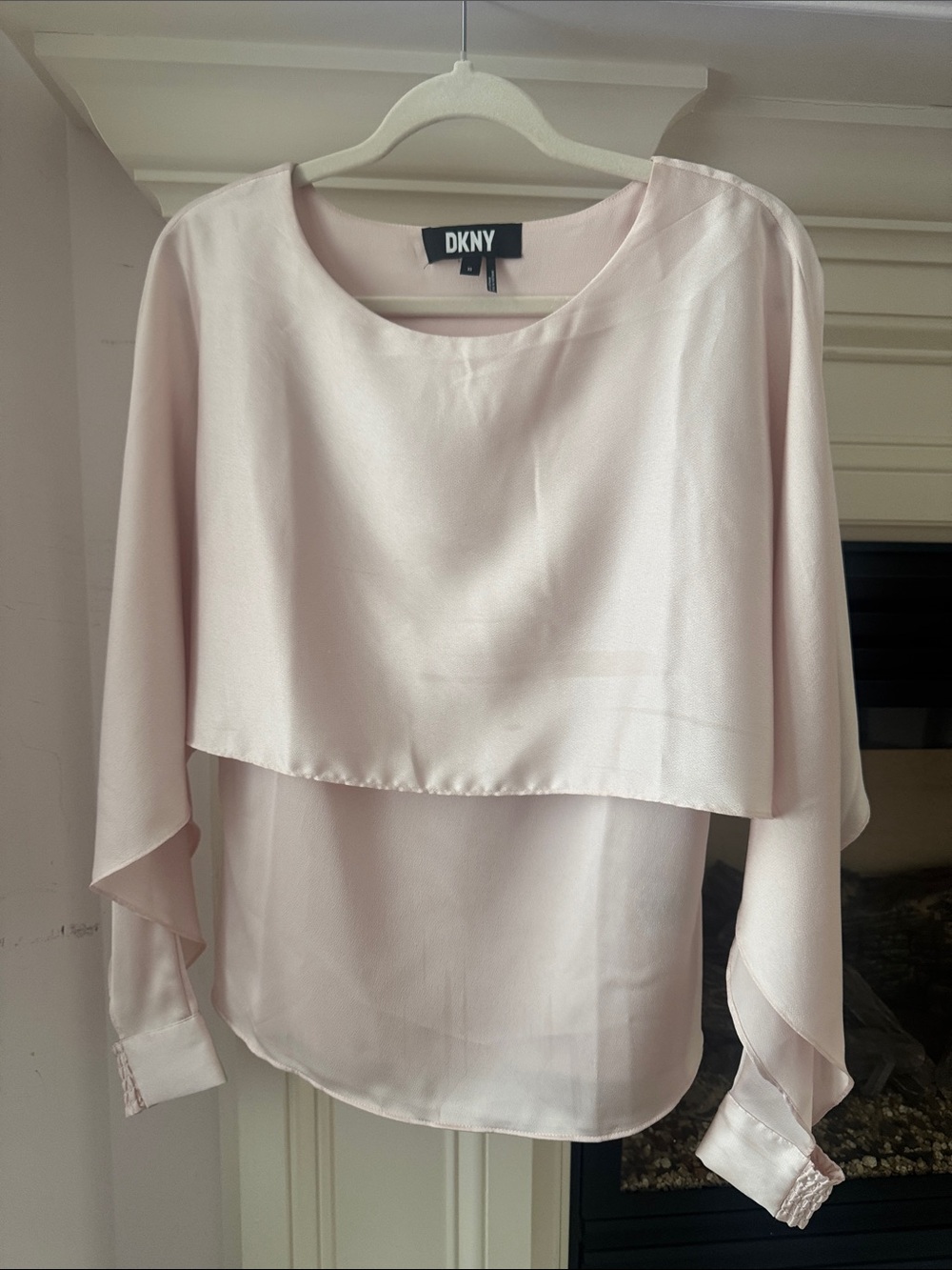 DKNY Soft Pink Layered Silk-Look Blouse